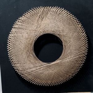 Vintage MCM Signed 1973 Nails on Wood Circle String Wall Art Retro‎ Boho